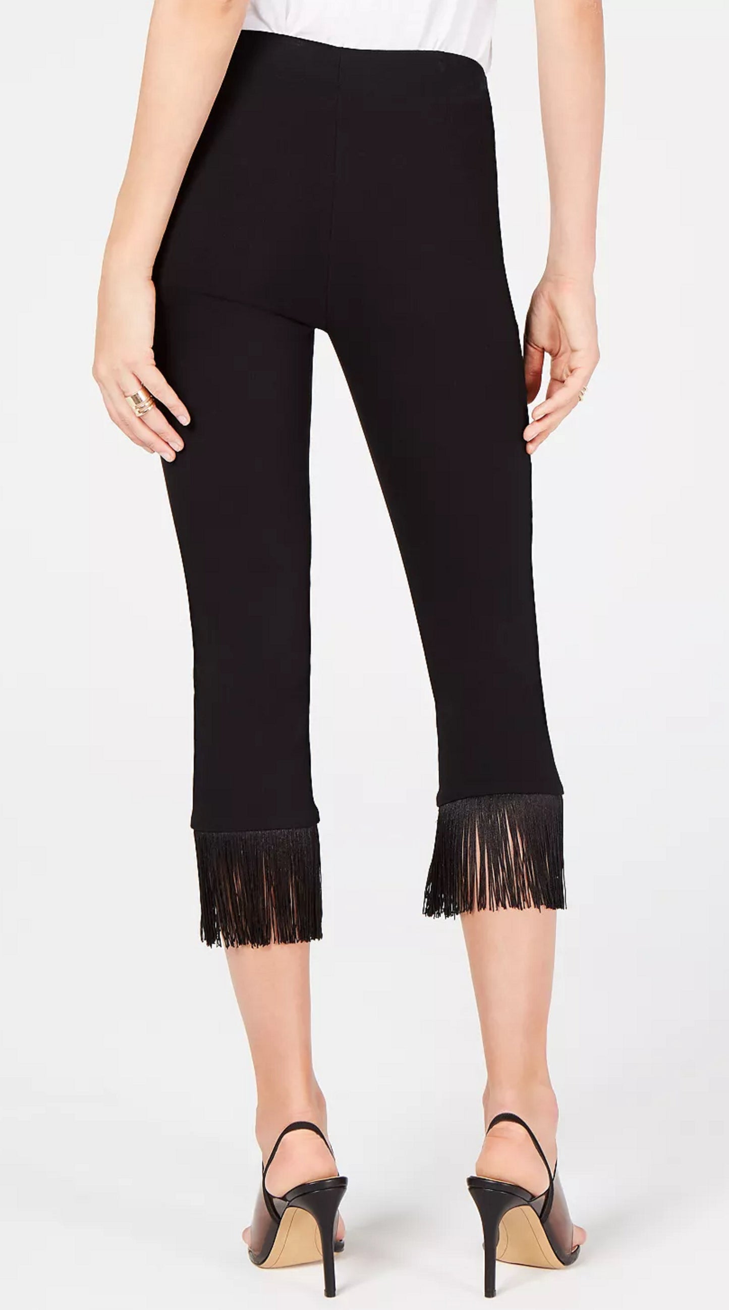 Calça skinny cropped com franjas da INC International Concepts para mulheres, preta, tamanho 18