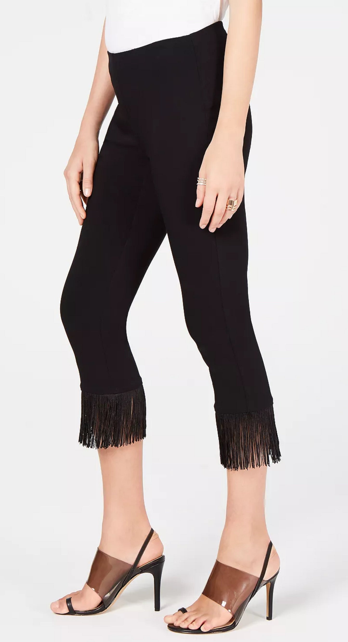Calça skinny cropped com franjas da INC International Concepts para mulheres, preta, tamanho 18