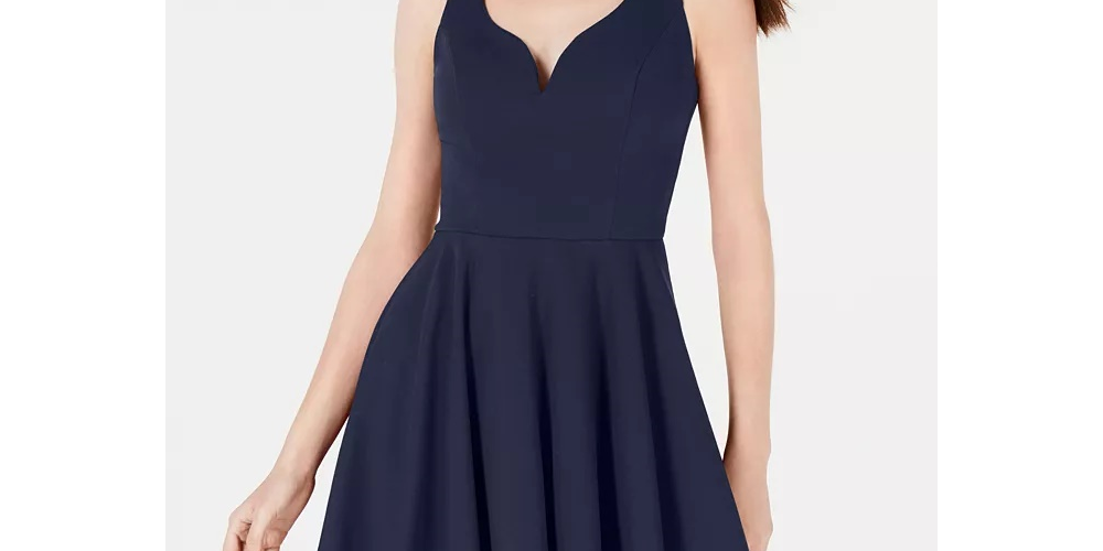 Vestido feminino B Darlin A-Line com decote em V e costas abertas, azul, tamanho 15/16