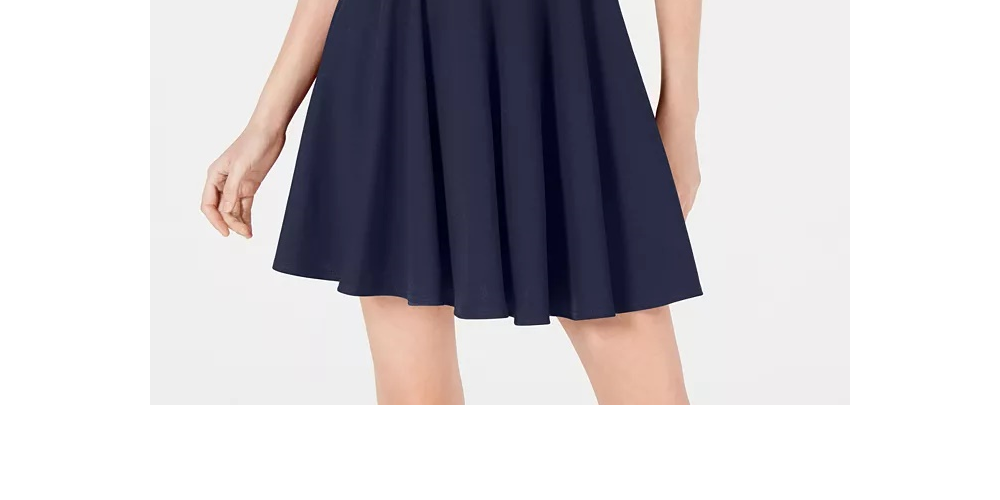Vestido feminino B Darlin A-Line com decote em V e costas abertas, azul, tamanho 15/16