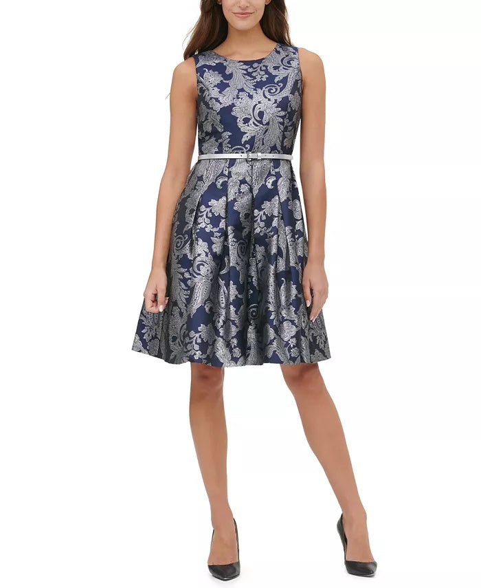 Vestido feminino Tommy Hilfiger Jacquard Fit &amp; Flare Azul Tamanho 10