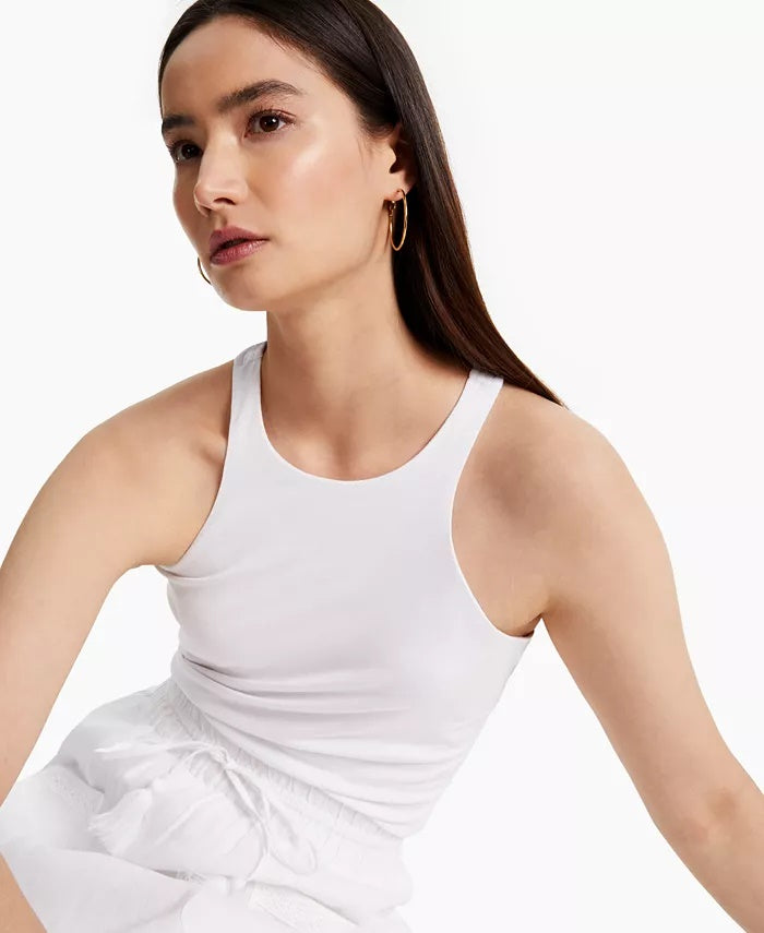 Blusa feminina com decote redondo e recorte da INC International Concepts, preta, tamanho médio