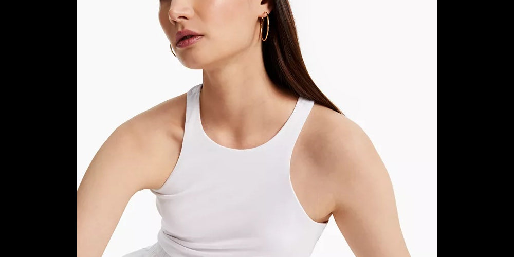 Blusa feminina com decote redondo e recorte da INC International Concepts, preta, tamanho médio