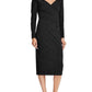 Vestido de festa Ralph Lauren feminino, manga longa, decote em V, abaixo do joelho, preto, tamanho 4