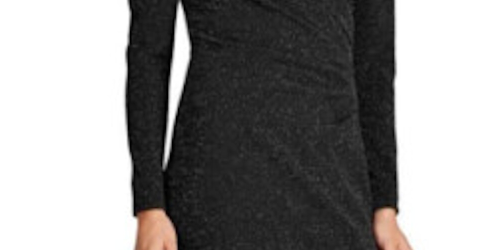 Vestido de festa Ralph Lauren feminino, manga longa, decote em V, abaixo do joelho, preto, tamanho 4