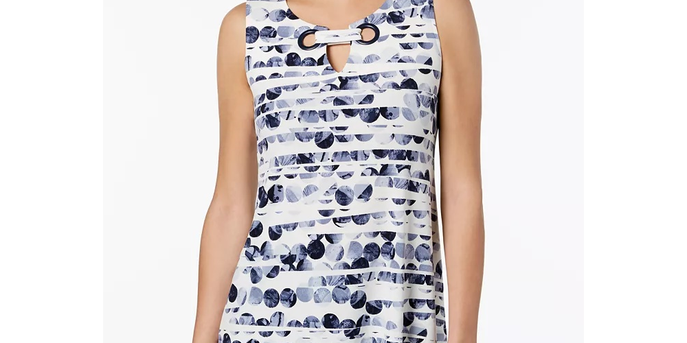Blusa feminina Alfani com estampa e decote em V, azul, tamanho PL