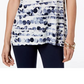 Blusa feminina Alfani com estampa e decote em V, azul, tamanho PL