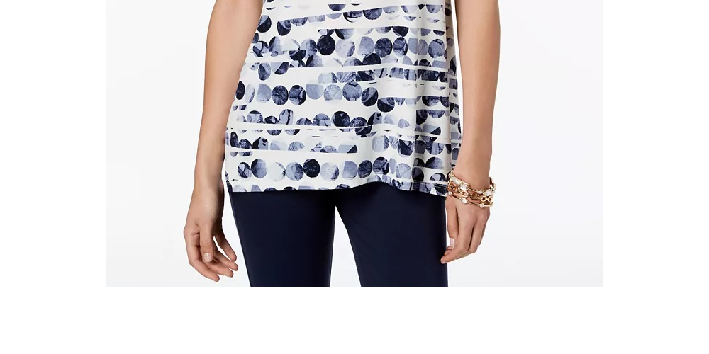 Blusa feminina Alfani com estampa e decote em V, azul, tamanho PL