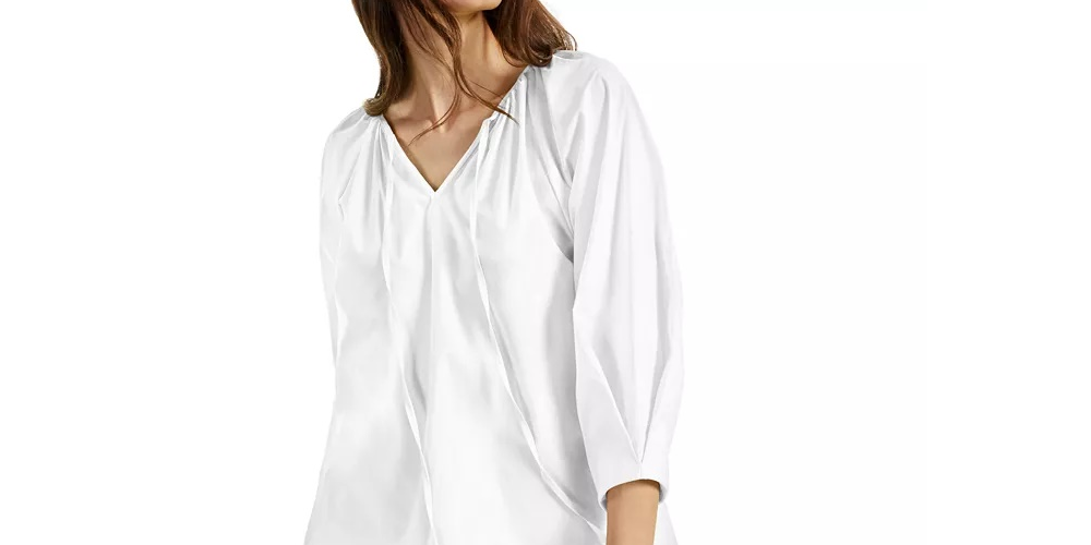 Blusa feminina Alfani com decote aberto e manga balão, branca, tamanho pequeno