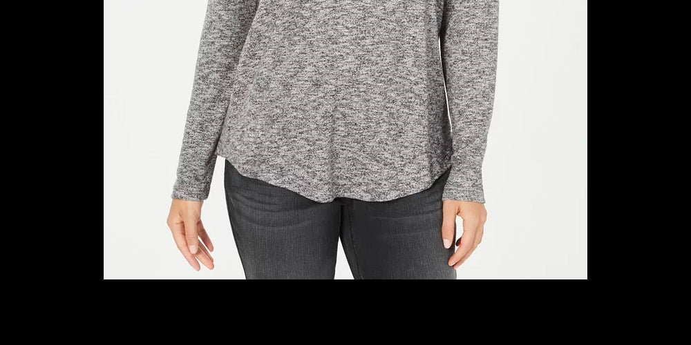 Blusa feminina de manga comprida e decote redondo, estilo &amp; co, cinza, tamanho médio