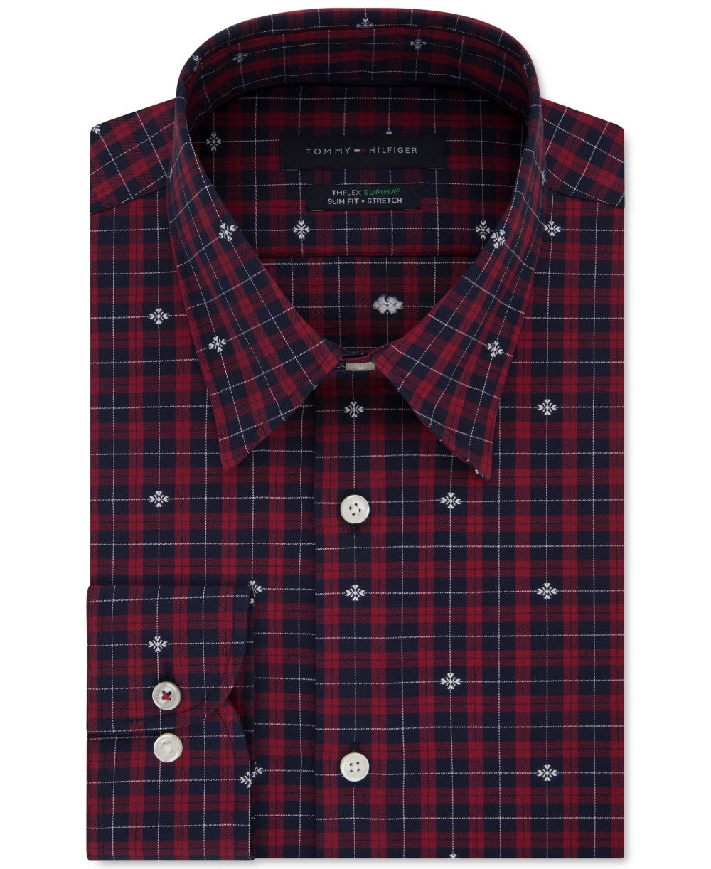 Camisa social xadrez slim fit masculina Tommy Hilfiger vermelha tamanho GG