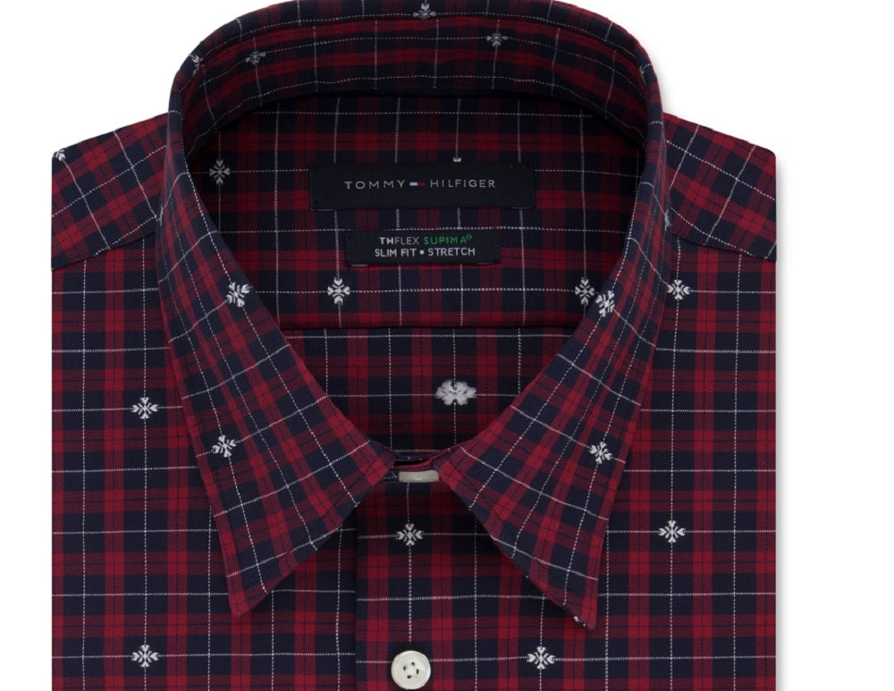 Camisa social xadrez slim fit masculina Tommy Hilfiger vermelha tamanho GG