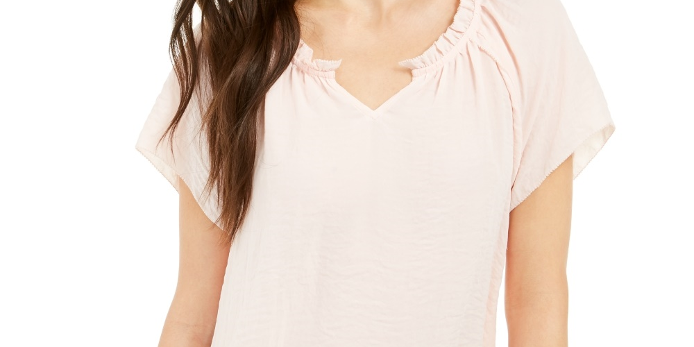 Blusa feminina estilo &amp; co, manga curta, franzida, rosa, tamanho pequeno