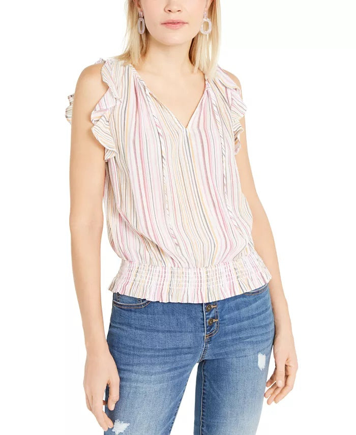 Blusa listrada feminina INC International Concepts, branca/azul, tamanho grande