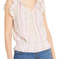 Blusa listrada feminina INC International Concepts, branca/azul, tamanho grande