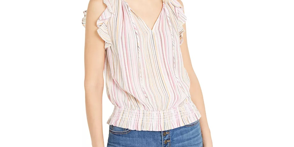 Blusa listrada feminina INC International Concepts, branca/azul, tamanho grande