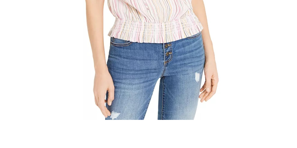 Blusa listrada feminina INC International Concepts, branca/azul, tamanho grande