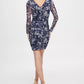 Vestido floral franzido de malha feminino Guss azul tamanho 12
