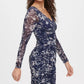 Vestido floral franzido de malha feminino Guss azul tamanho 12