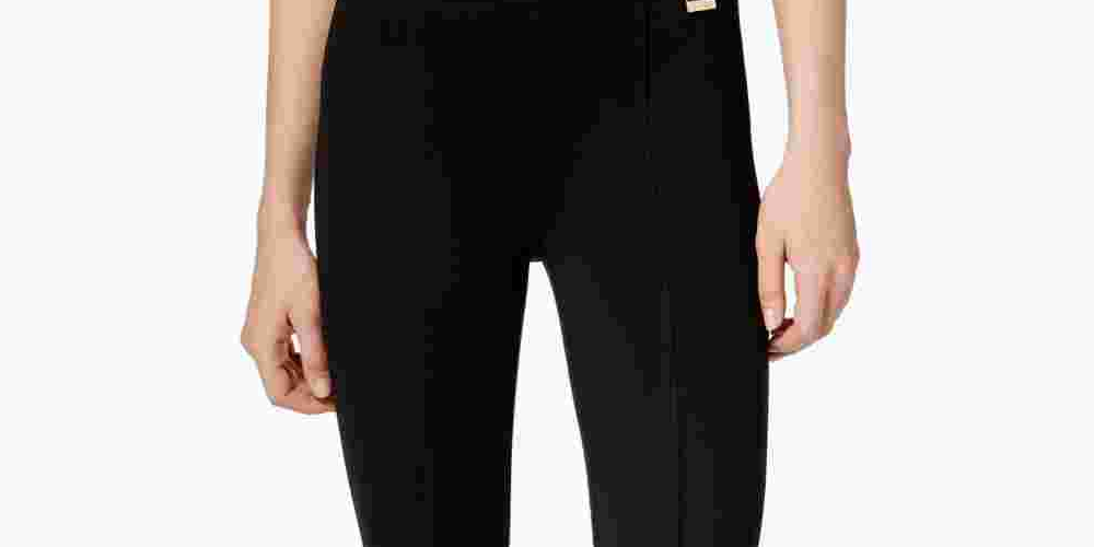 Calça feminina Calvin Klein de malha com cós largo, preta, tamanho médio