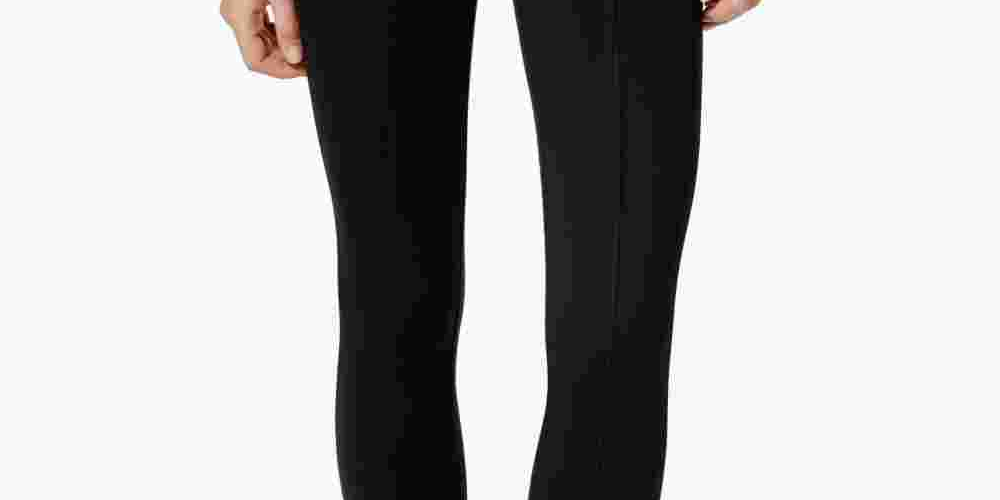 Calça feminina Calvin Klein de malha com cós largo, preta, tamanho médio