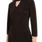 Top metálico feminino Monteau com gola alta, preto, tamanho pequeno, extragrande