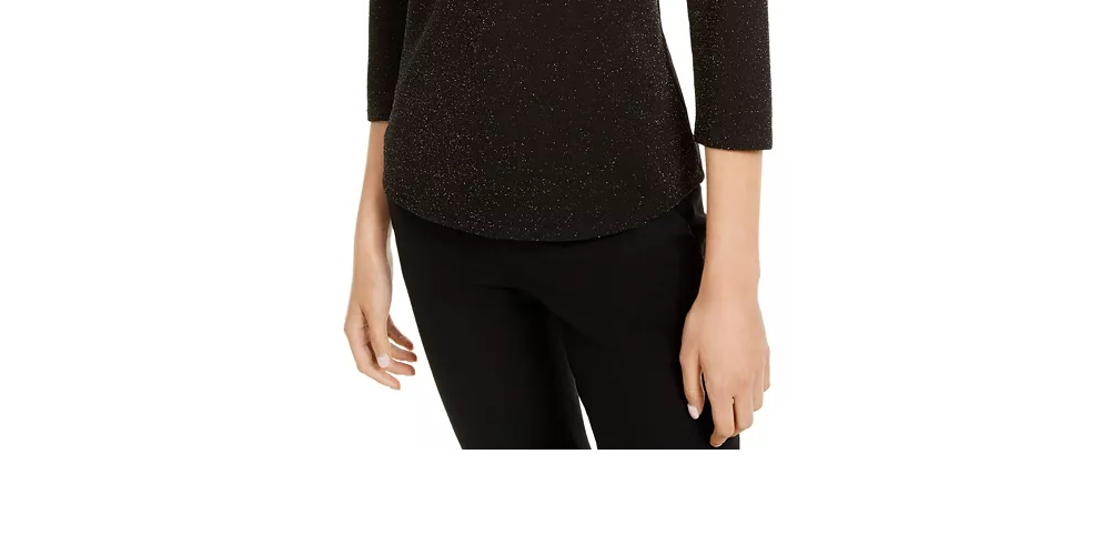 Top metálico feminino Monteau com gola alta, preto, tamanho pequeno, extragrande