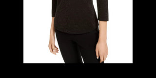 Top metálico feminino Monteau com gola alta, preto, tamanho pequeno, extragrande