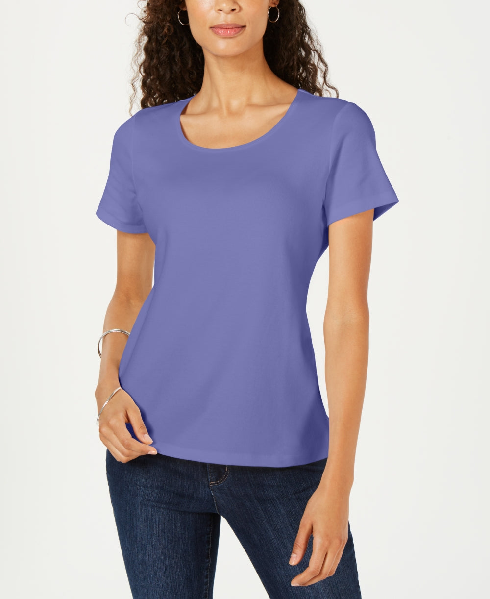 Karen Scott Blusa feminina de manga curta e decote redondo, roxa, tamanho pequeno