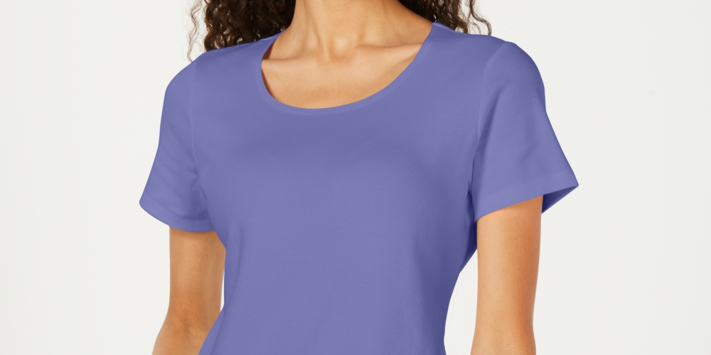 Karen Scott Blusa feminina de manga curta e decote redondo, roxa, tamanho pequeno