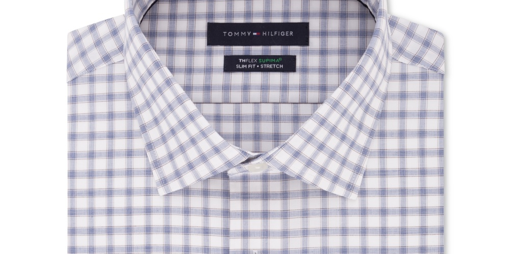 Camisa social masculina Tommy Hilfiger Slim-Fit sem passar a ferro Thflex Supima Performance Stretch Check, tamanho cacau, 15x34-35