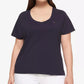 Camiseta feminina Tommy Hilfiger Plus Cotton com decote em V, azul, tamanho 3X