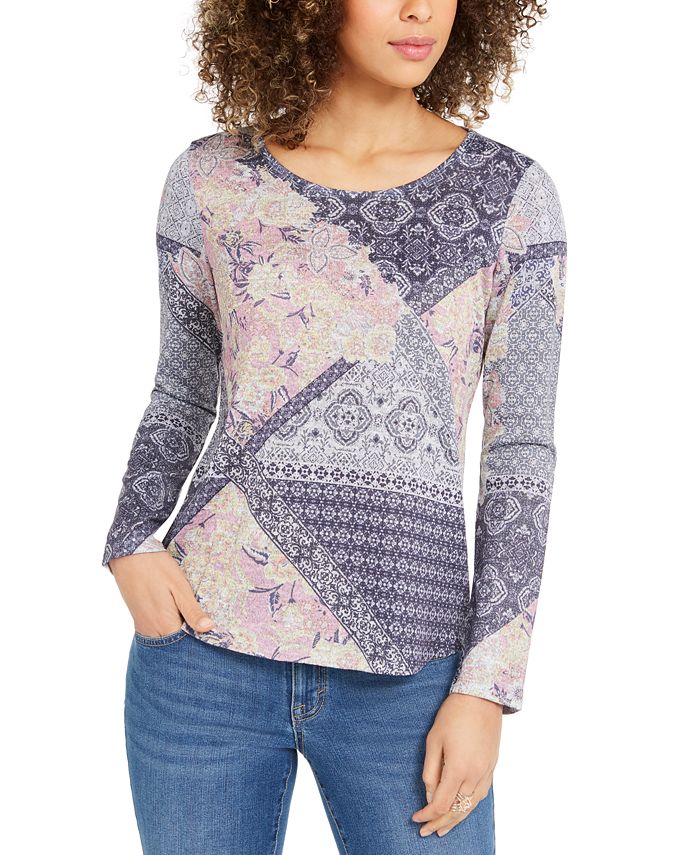 Blusa de malha estampada feminina Style &amp; Co, azul, tamanho M