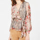 Blusa feminina estampada peplum wrap INC International Concepts, vermelha, tamanho XX-G
