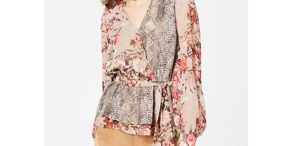 Blusa feminina estampada peplum wrap INC International Concepts, vermelha, tamanho XX-G