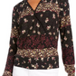 American Rag Top feminino com renda floral, manga comprida, decote em V, preto, tamanho médio