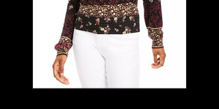 American Rag Top feminino com renda floral, manga comprida, decote em V, preto, tamanho médio