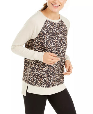 Ideology Moletom feminino com estampa de leopardo bege tamanho pequeno