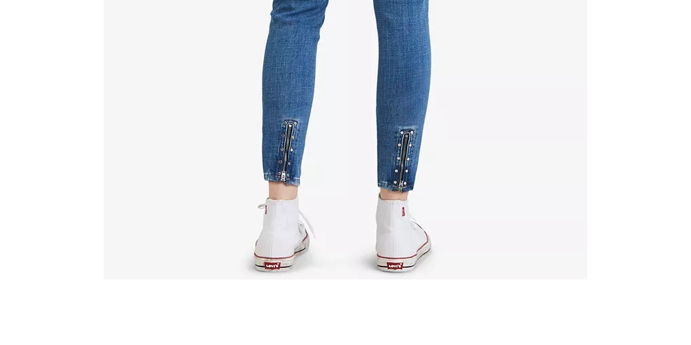Calça jeans skinny Levi's 711 com zíper e detalhes em tachas, azul, tamanho 32, feminina