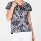 Camiseta feminina estampada floral Ideology, preta, tamanho X-S