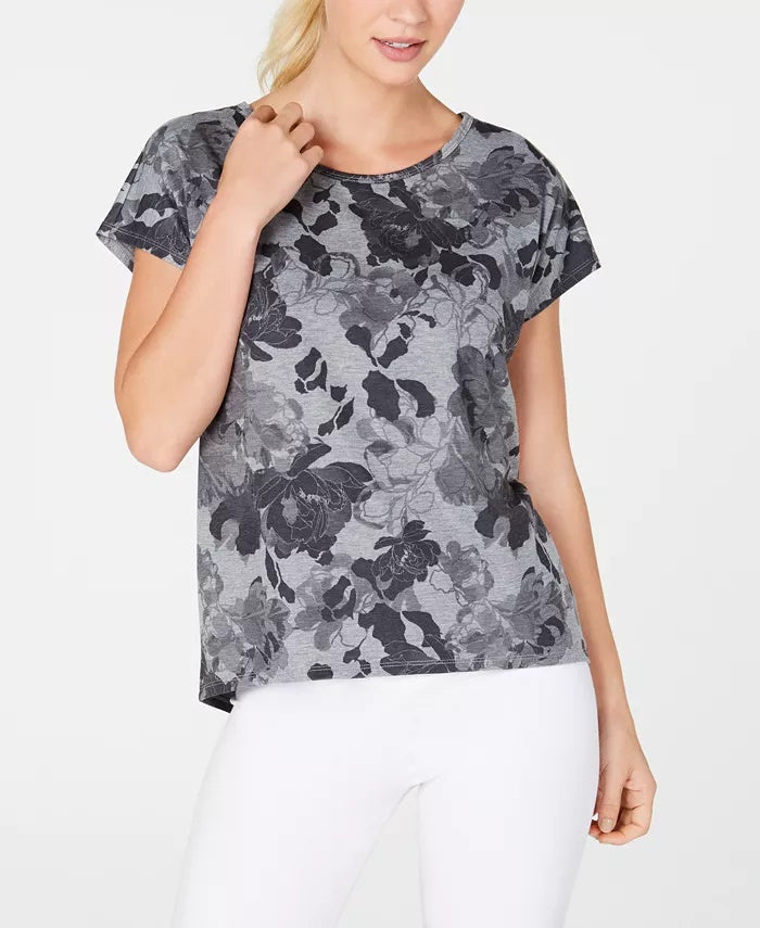 Camiseta feminina estampada floral Ideology, preta, tamanho X-S