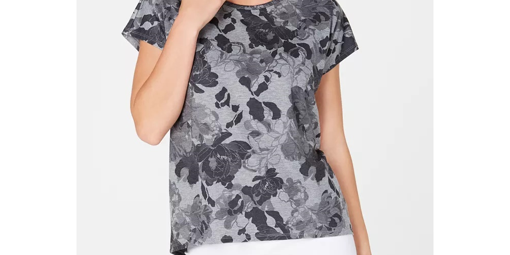 Camiseta feminina estampada floral Ideology, preta, tamanho X-S