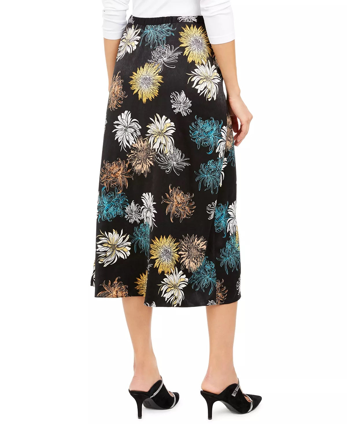 Saia envelope sintética com estampa floral Alfani feminina, preta, tamanho 14
