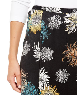 Saia envelope sintética com estampa floral Alfani feminina, preta, tamanho 14