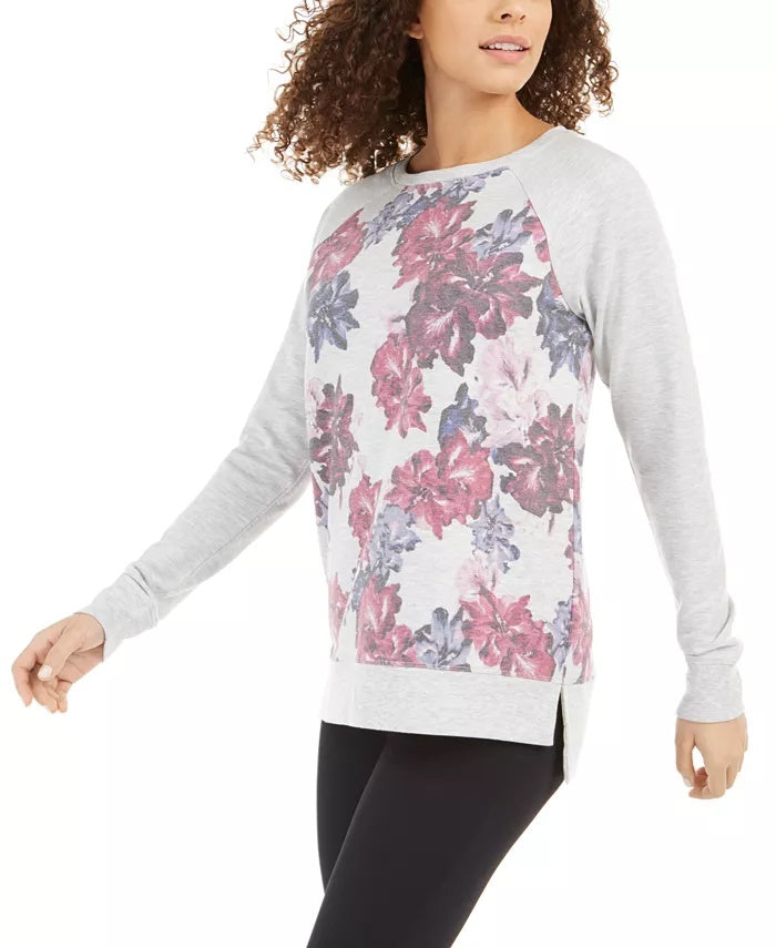 Blusa Terry com Estampa Floral Feminina Ideology Cinza Tamanho P