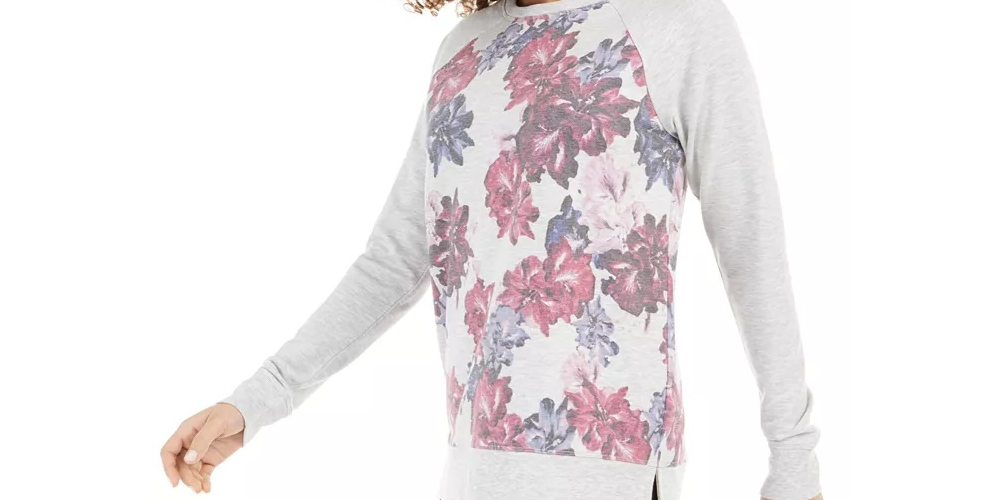Blusa Terry com Estampa Floral Feminina Ideology Cinza Tamanho P