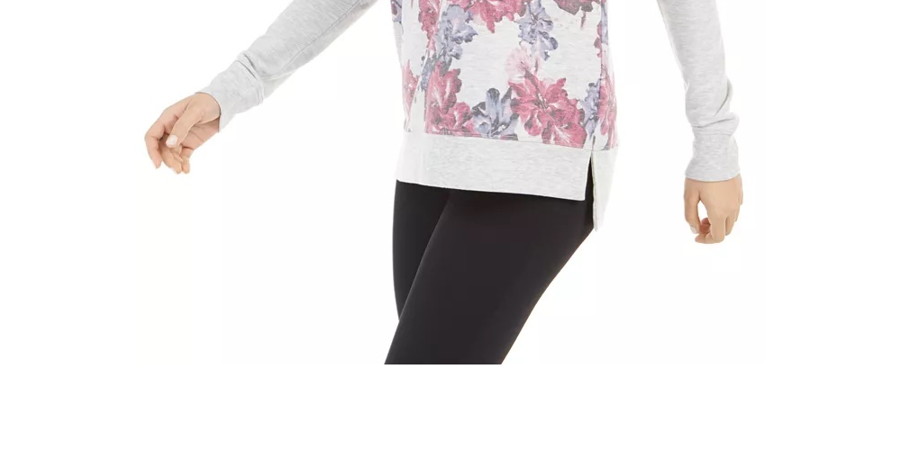 Blusa Terry com Estampa Floral Feminina Ideology Cinza Tamanho P