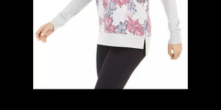 Ideology Women's Floral Printblocked Terry Top Gray Size Small