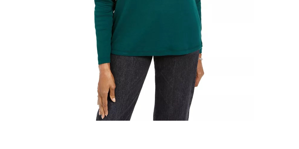 Karen Scott Top de algodão com detalhes femininos, verde, tamanho pequeno P