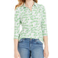 Camisa polo feminina estampada com manga 3/4 Charter Club, verde, tamanho XXG